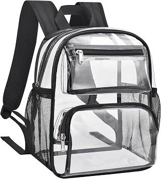 MAY TREE Clear Backpack Stadium Approved, 12x10x6 Small Clear Bag, Black
