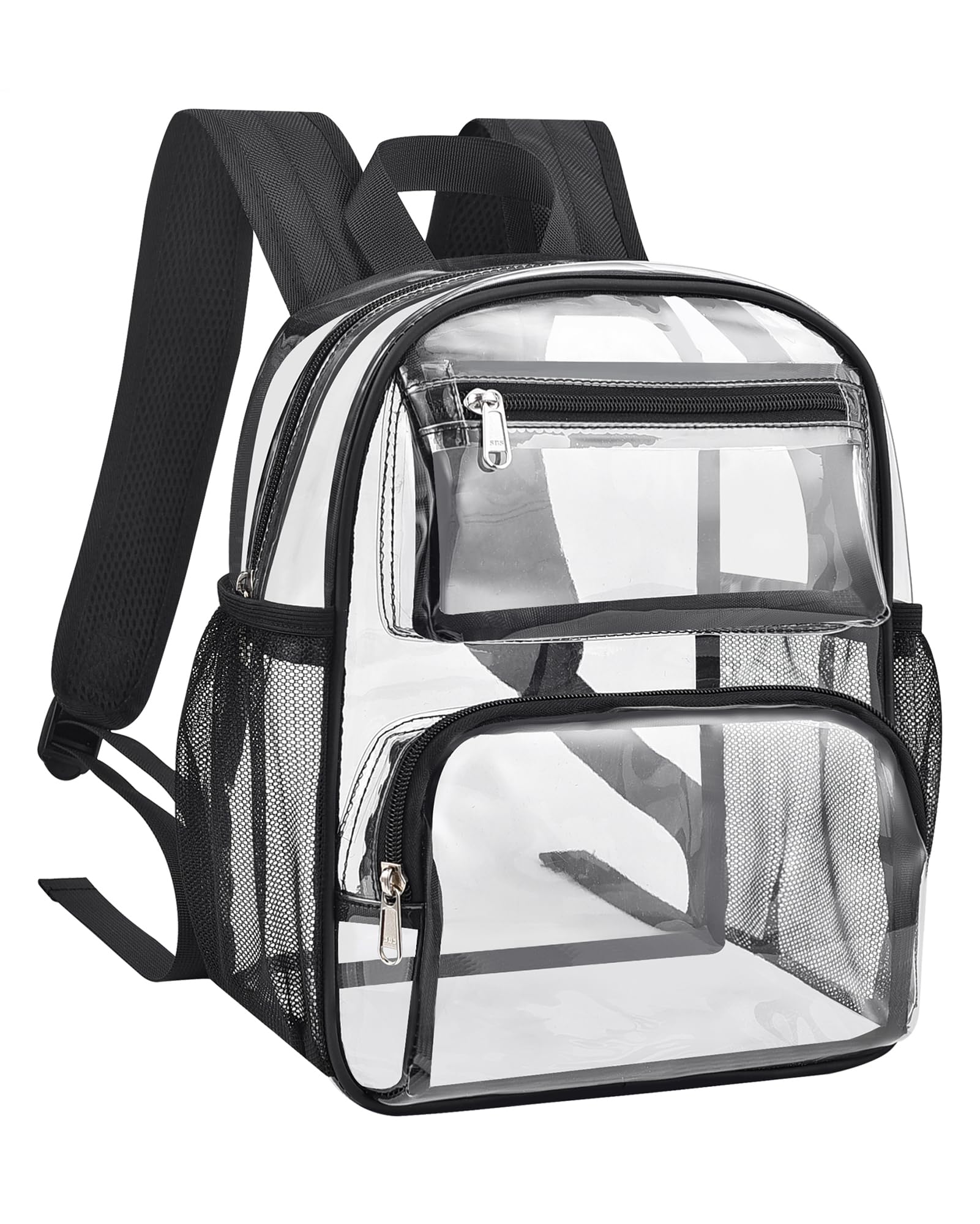MAY TREE Clear Backpack Stadium Approved, 12x10x6 Small Clear Bag, Black
