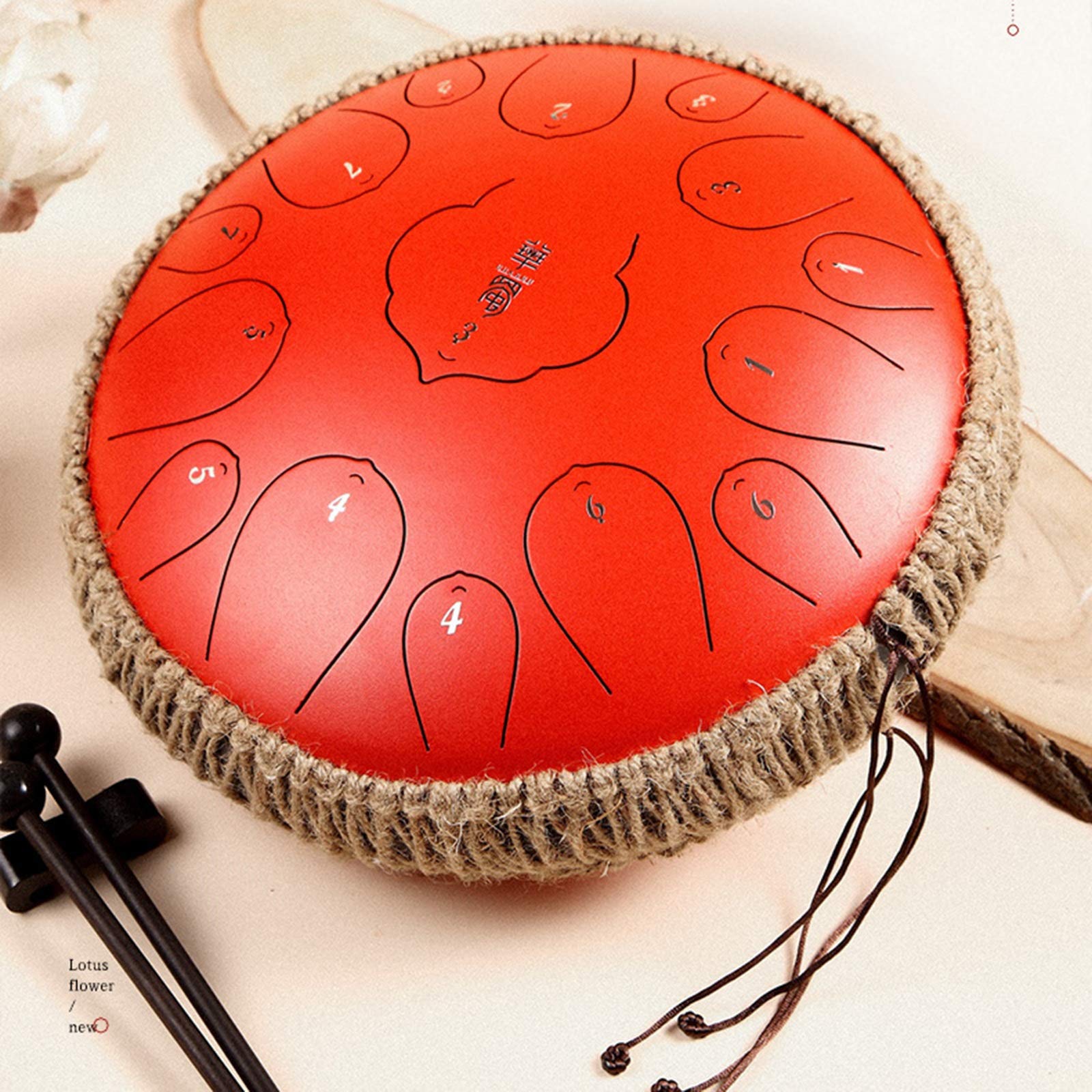 Tambourina A Percussione A Tamburo Da 12 Pollici In Acciaio 15 Tono Con Bacchette, Musica Book, Adesivi, Culle Dita, Sacchetto Di Stoccaggio, Regalo Per Principianti E Amanti Dello Yoga (Color : B)