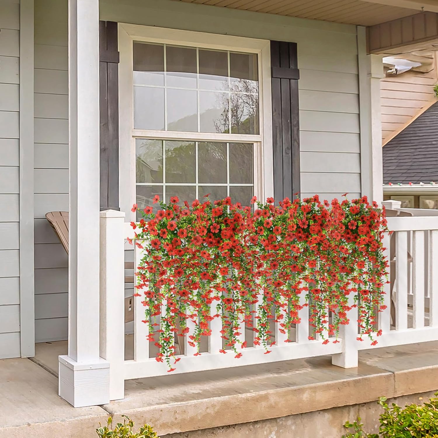 Hommyea Fake Artificial Hanging Flowers for Outdoors, 2 Pcs Fake Hanging Plant Spring Summer Decor, UV Resistant No Fade Faux Silk Daisy Flower for Front Door Porch Planter Patio Yard Garden(Red)