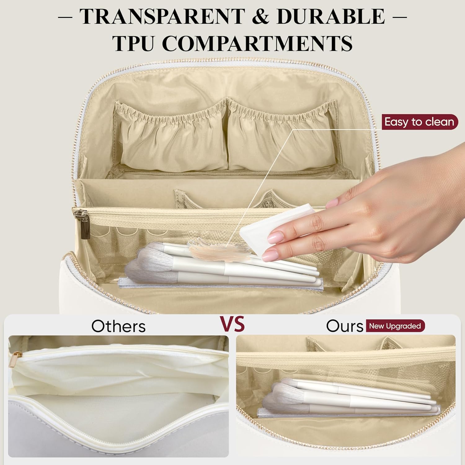 Travel Makeup Bag, Large Capacity Cosmetic Bags for Women, Waterproof Portable Pouch Open Flat Make up Organizer Bag with Dividers and Handle, Toiletry Bag for Essentials - Image 4