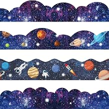 120ft Bulletin Board Borders Decorations Outer Space Classroom Decor Galaxy Star Planet Astronaut Scalloped Border Trim for Teacher School Office Supplies Classroom Door Wall Decor, 4 Patterns