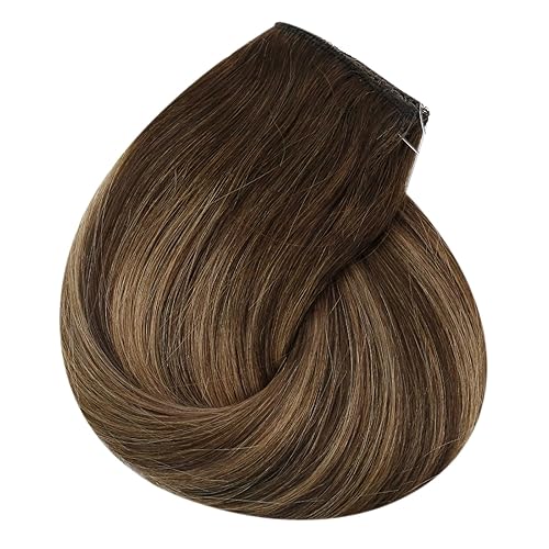 Miniatura 9 de Sunny - Extensiones de cabello humano Remy, color marrón chocolate, ombré, mezcla de rubio caramelo, color marrón oscuro, balayage, extensiones de