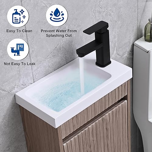 Miniatura 7 de USBATHJOY Combo de lavabo de baño de 16 pulgadas para espacio pequeño, juego de gabinete de baño montado en la pared con lavabo de resina blanca,