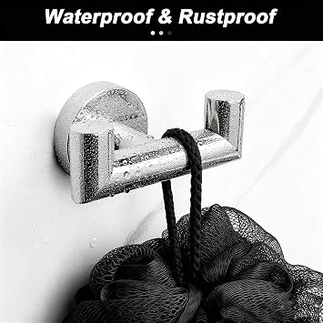 Coat Hooks Wall Mounted - 2 Pack SUS 304 Stainless Steel Rectangular Robe Door Hooks, Brushed Silver for Bathroom, Bedroom, Kitchen, Office