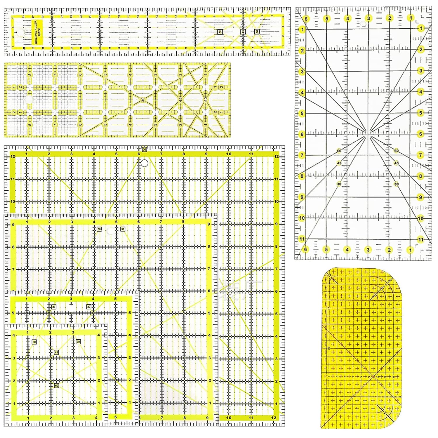 8 Pack Acrylic Quilting Ruler, Square Transparent Fabric Quilter Ruler ...