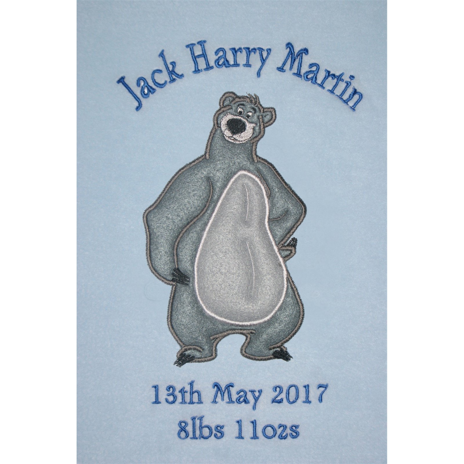 Oh Sew Simple Baloo Personalised Applique Super Soft Fleece Baby Blanket - Choice of Blanket Colours Available at CUSTOMISATION Point