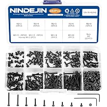 NINDEJIN M2 Screw Assortment, Class 12.9 Metric M2-0.4 Socket Head Cap Screw, 9 Sizes 3-20mm for Small Projects, 452pcs M2 Tiny Hardware of Screws Nuts and Allen Wrench, Black Carbon Steel