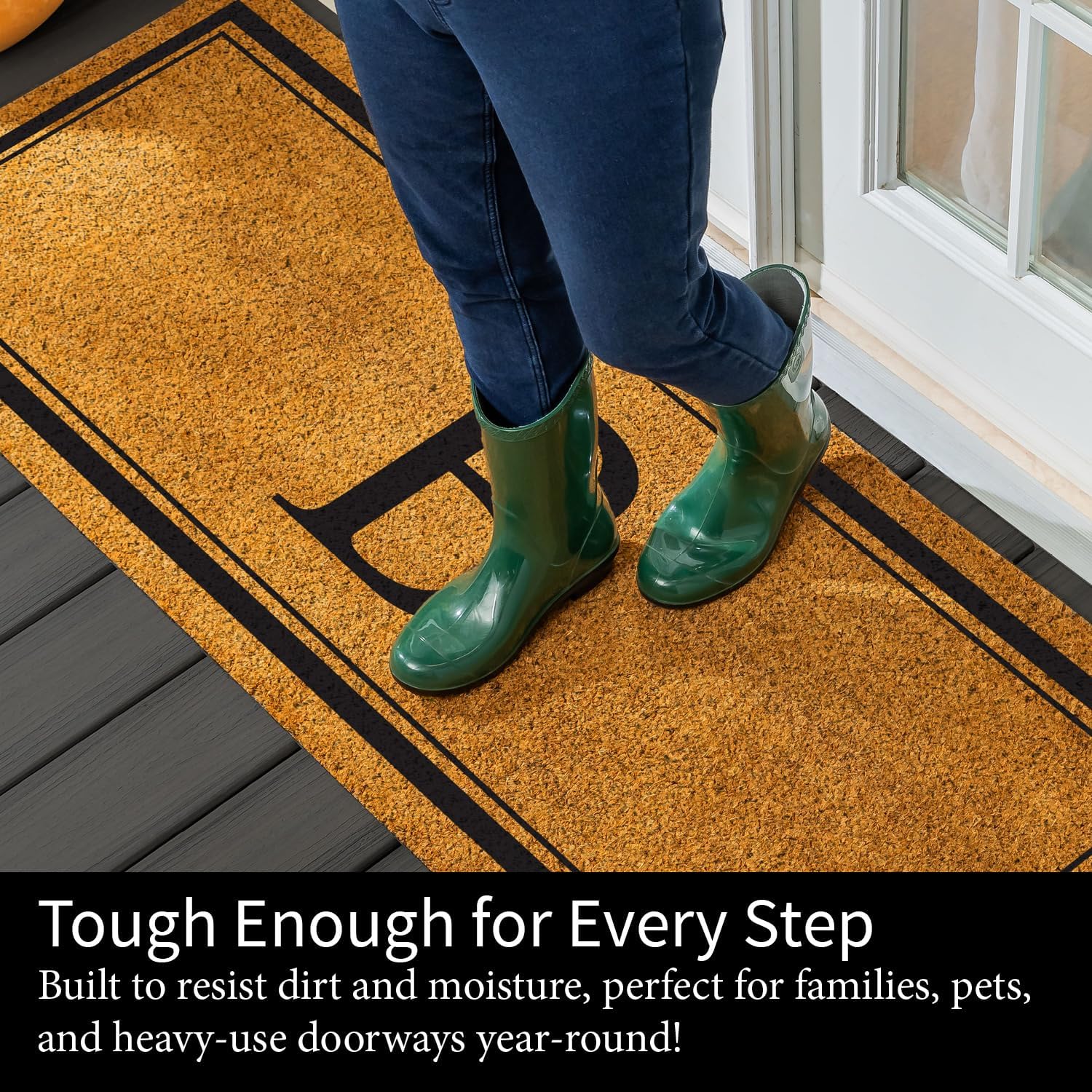 Evergreen Monogram Extra Large Coir Doormat, 60x24 Inches Front Door Mat, Outdoor Indoor Entrance Rug, Welcome Mat for Double Doors Porch Patio, Housewarming Gift, Letter B