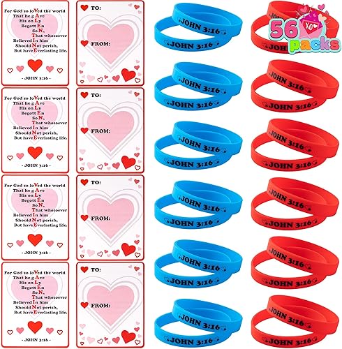 JOYIN 56 tarjetas del día de San Valentín con pulsera de silicona, pulsera de goma de John 316, tarjetas de regalo de San Valentín para niños,