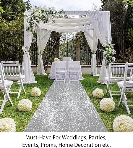 Miniatura 9 de ShinyBeauty Camino de pasillo de lentejuelas de 4 x 20 pies, color plateado, para ceremonia de boda, alfombra de piso brillante, tela de lentejuelas