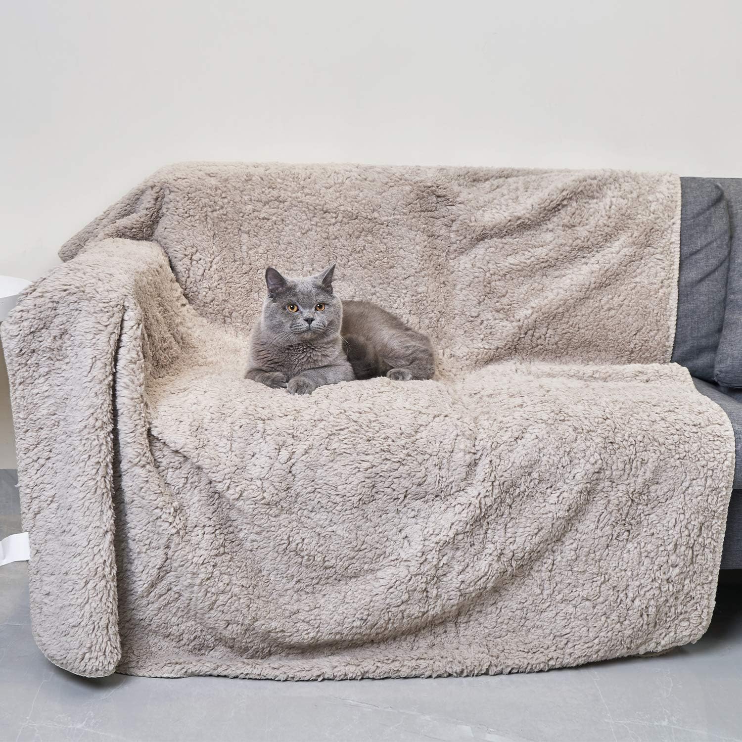 Topblan Waterproof Dog Blanket 60" x 80" for Large Animals, Soft and Warm Pet Fleece Throw for Dogs & Cats, Double-Sided Premium and Plush Reversible Multi-Purpose Lightweight Pet Blanket, Khaki