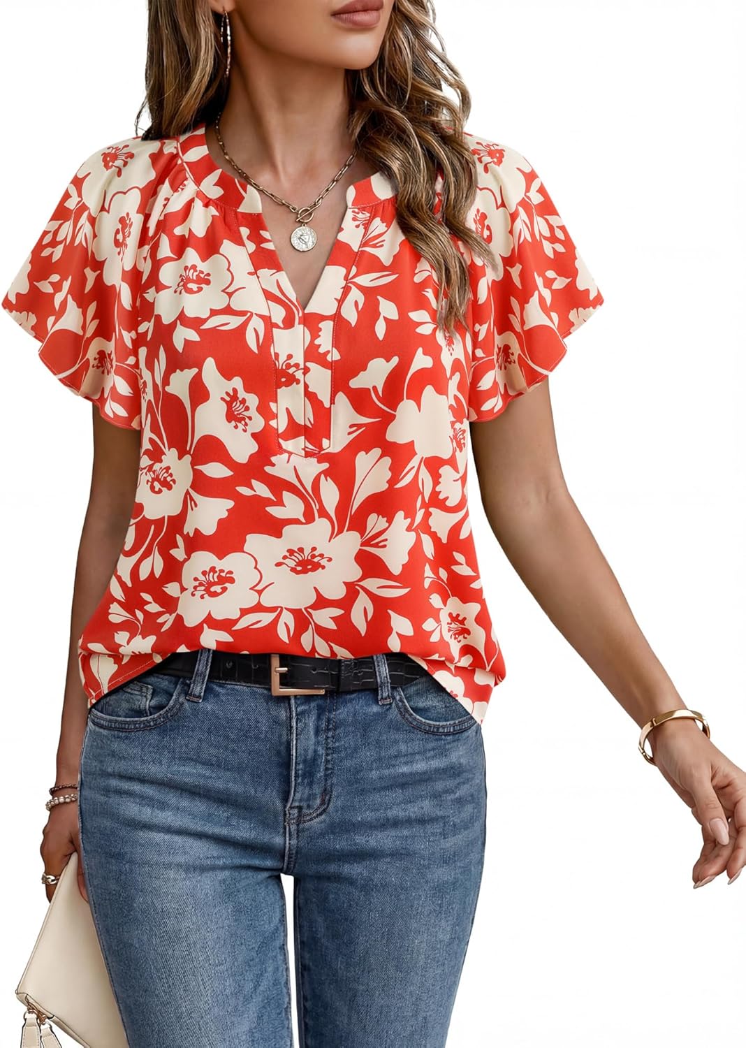 Timeson Womens Summer Tops Short Sleeve Chiffon Blouses Business Casual Shirts