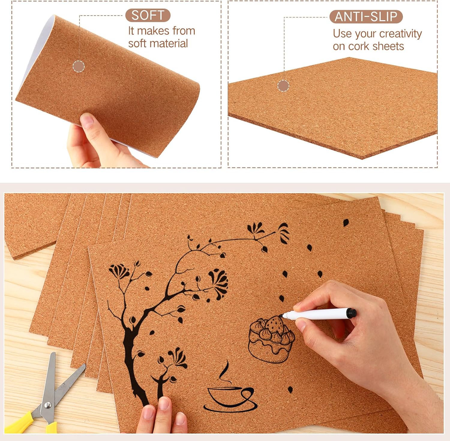 RattanView 16 Pcs Self Adhesive A4 Cork Sheets 8.3" x 11.8" Thick Rectangle Insulation Cork Backing Sheets for DIY Crafts Supplies, Wall Decoration (1 mm)
