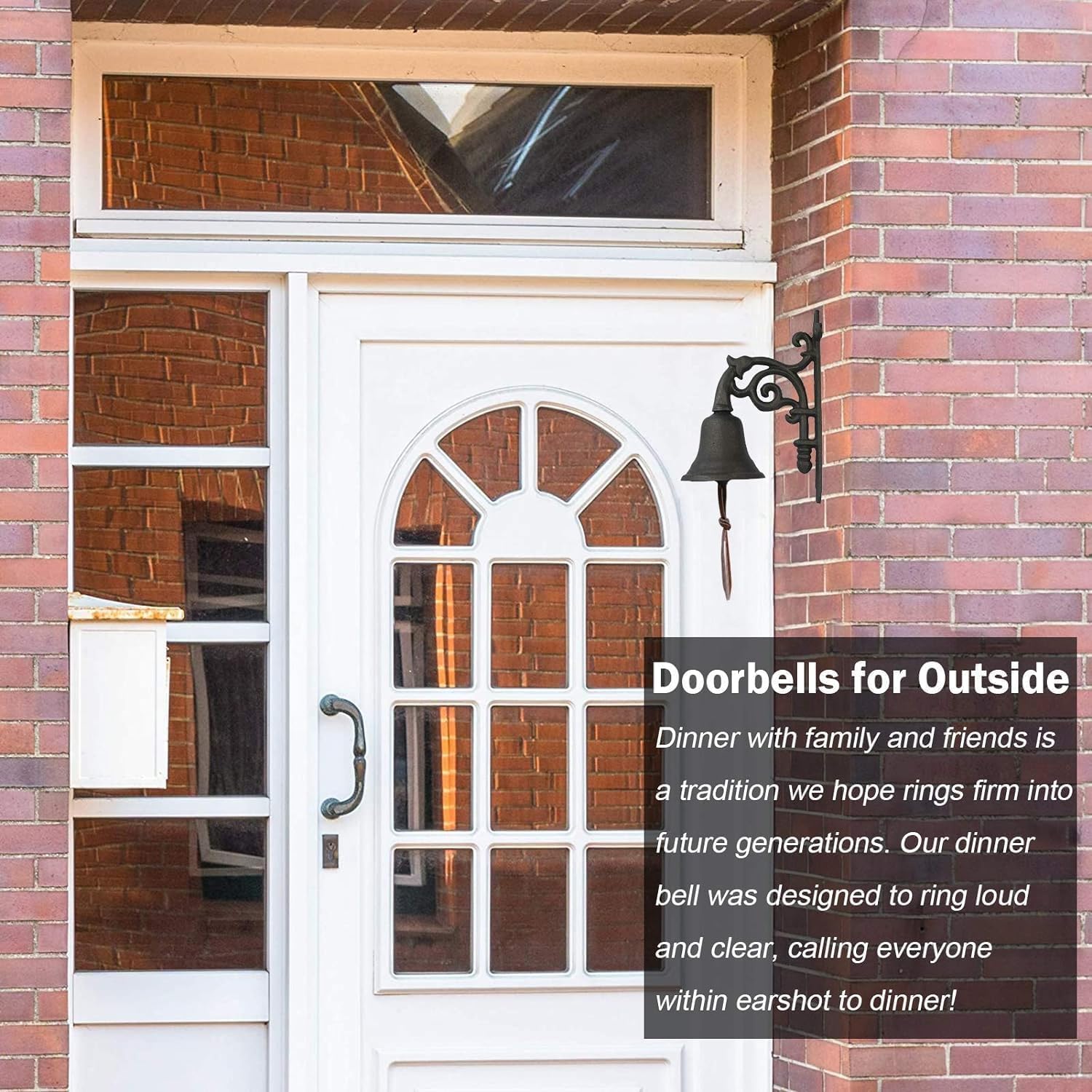 TIST Iron Door Knocker Vintage Cast Iron Dinner Bell Entry Door Knock Wall Mounted Bell with Leather Belt Exterior Door Ring Knocker Surface-Mounted Installation