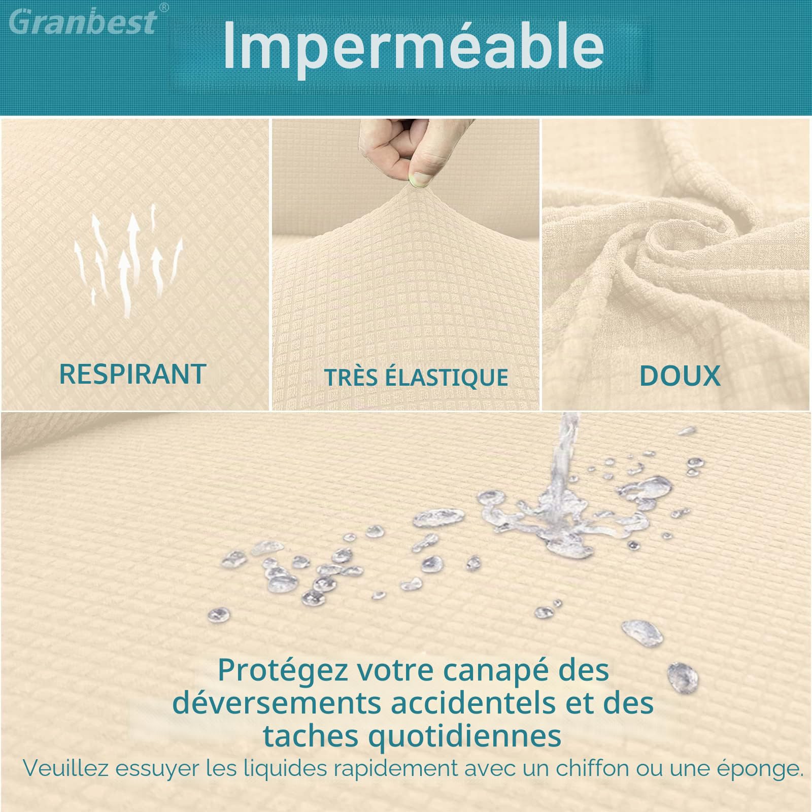 Granbest Élégants housses de chaise de salle à manger imperméables Set de 4, Coussins de chaise de salle à manger haute extensibilité Housses de protection lavables pour banquet, cuisine, fête, hôtel