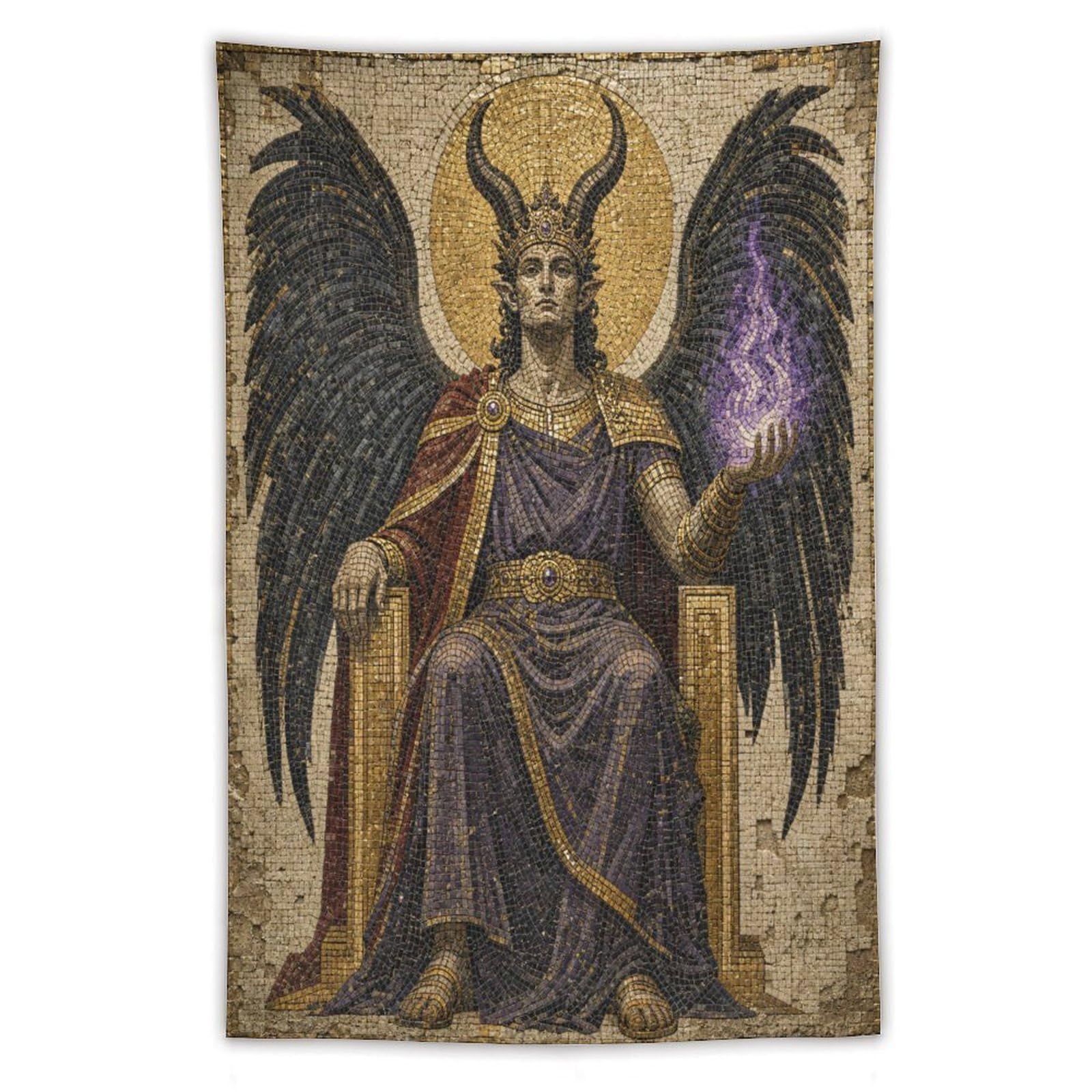 H3B8U2Y5 Horned Winged King Wall Tapestry, Gothic Oil Style, Entryway