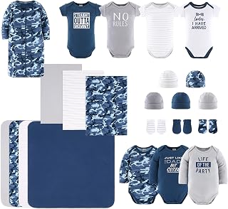 The Peanutshell Newborn Layette Gift Set for Baby Boys - 23 Piece Newborn Boy Clothes & Accessories Set - Fits Newborn to 3 Months - Blue Camo