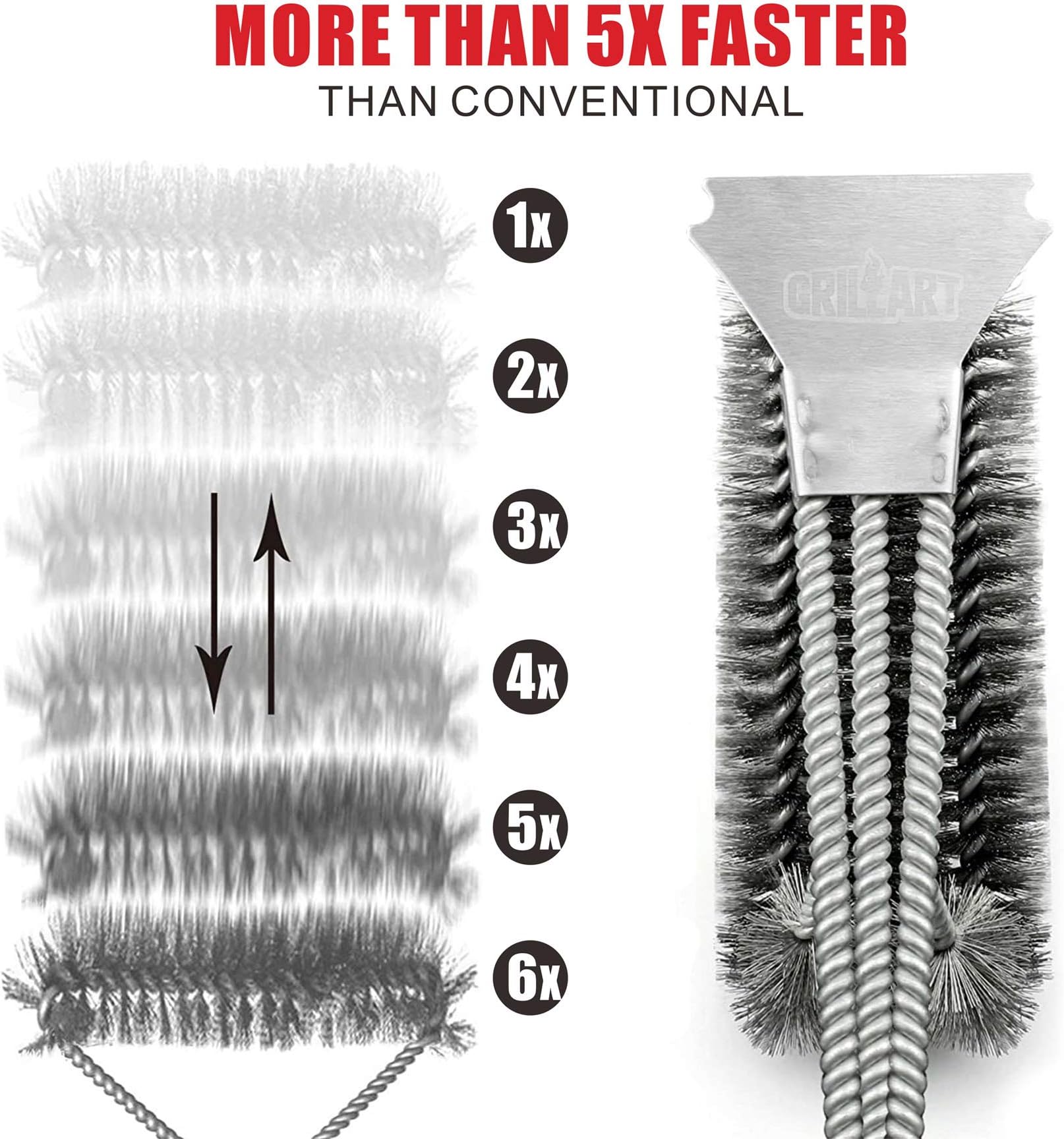 StelFyber Grill Brush and Scraper. Best BBQ Cleaner. Perfect Tools for All Grill Types, Including Weber. 18 Inch Handle. Ideal Barbecue Accessories.