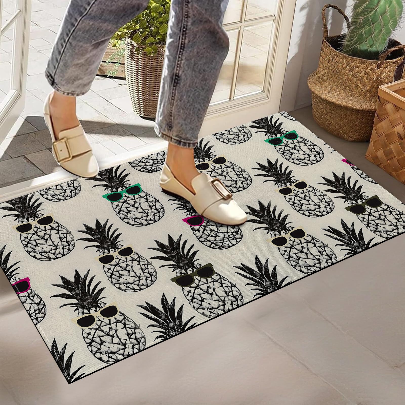 Cool Pineapple Indoor Doormat, Non-Woven Fabrics Non Slip Floor Mat 17x29.5 in Area Rug Quick Absorbent Entrance Rug Front Door Mat, Welcome Mats