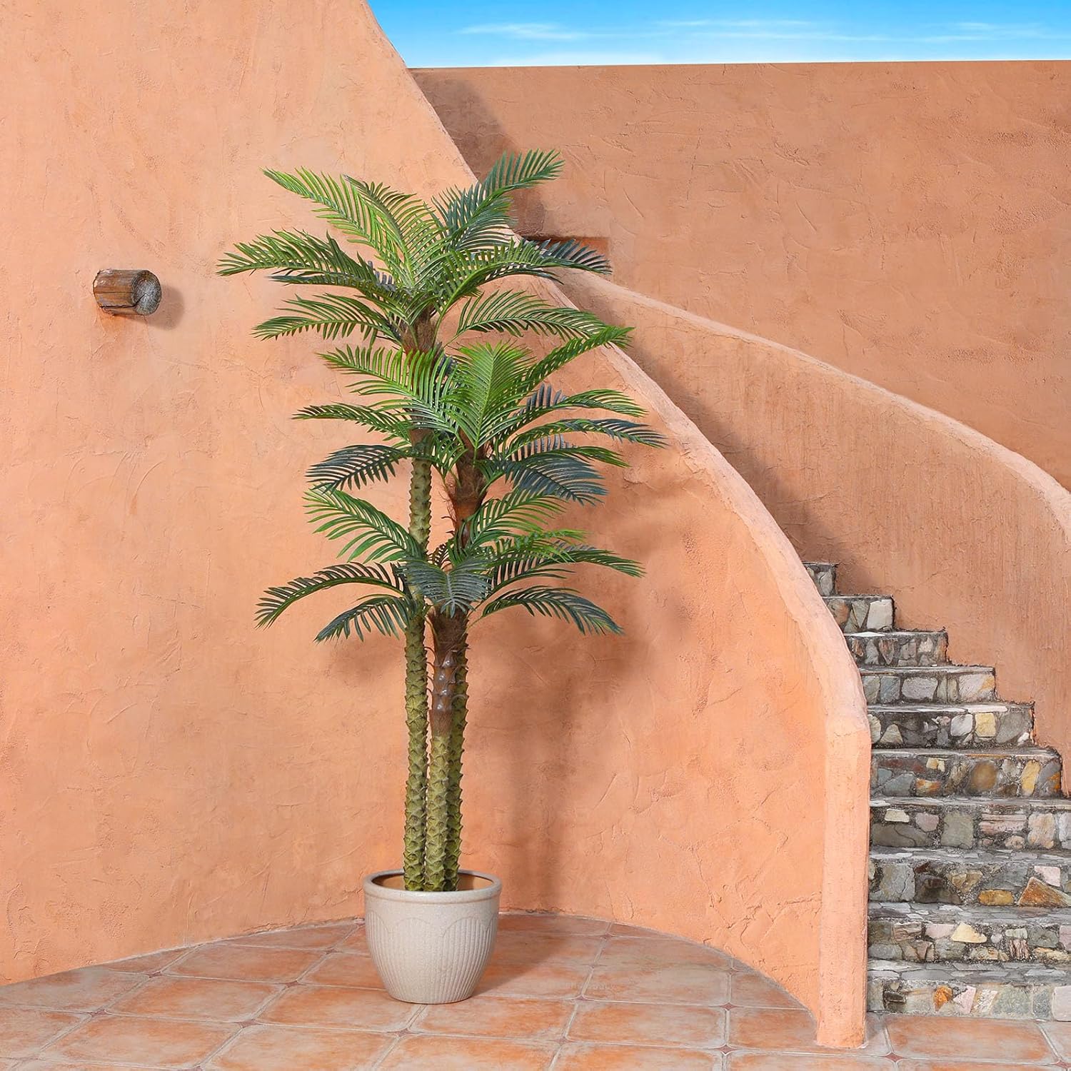 10ft Outdoor Artificial Palm Tree - UV Resistant Tall Fake Tropical Golden Cane Plant for Patio, Poolside, Lawn, Indoor Decor - Large Faux Palm Tree, Set of 1