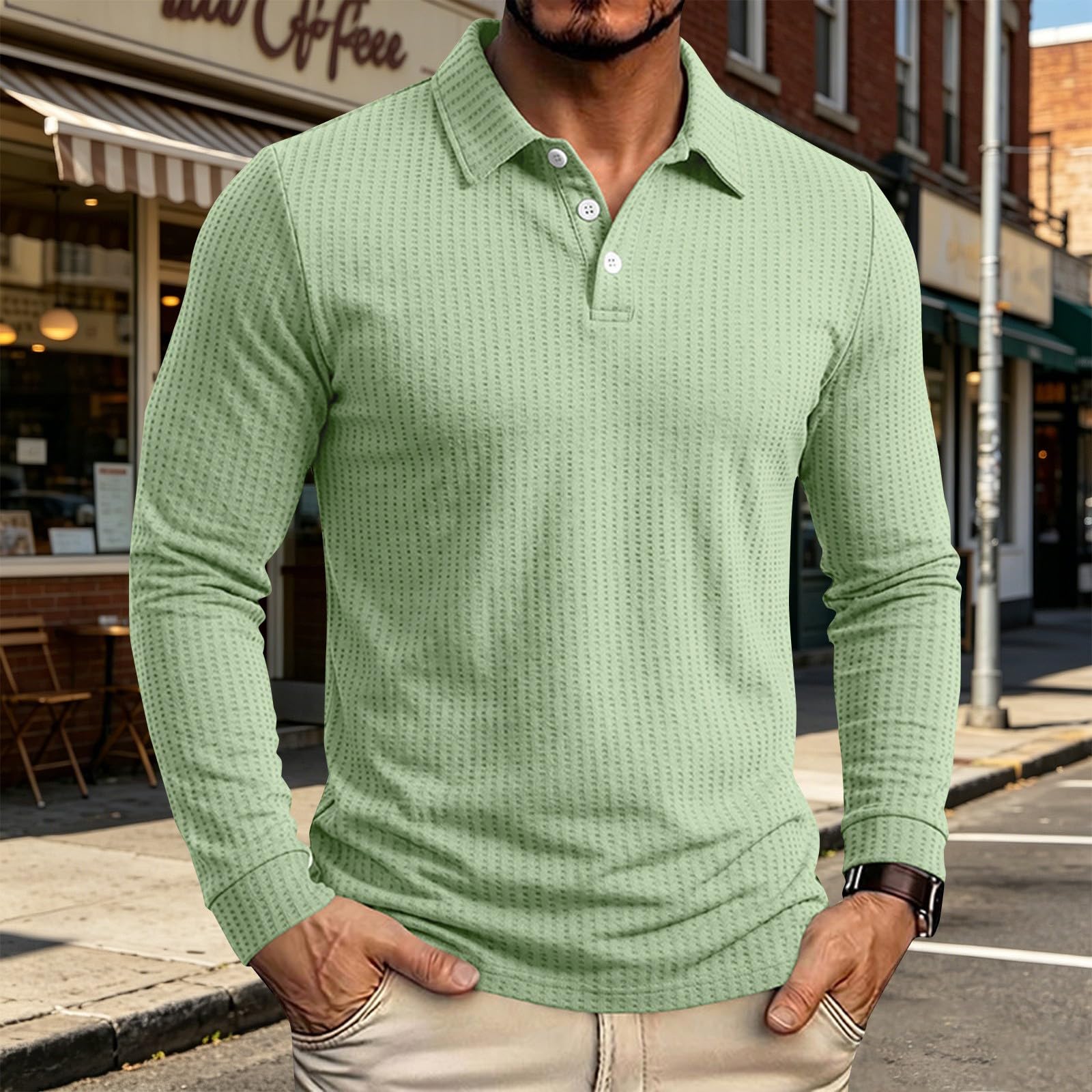 Polo à rayures verticales pour homme - Pull respirant à poignets côtelés