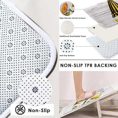 Miniatura 3 de Subwest Juego de 4 cortinas de ducha con diseño de gnomo, lindo tarro de flores de elfo enano, abeja, rústico, tablero a rayas de madera blanca con