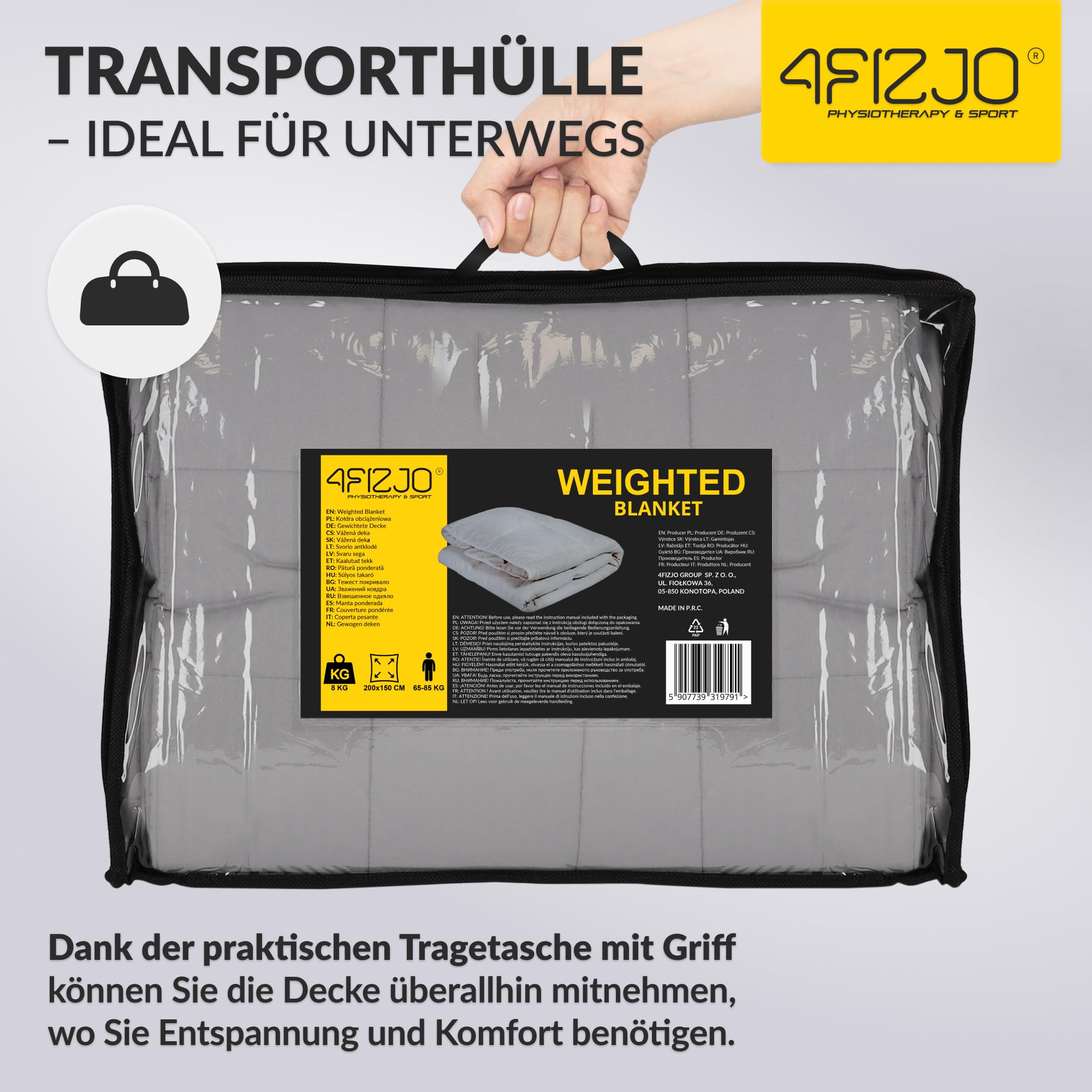 4FIZJO Gewichtsdecke 150x200 8 kg, Anti Stress Therapiedecke, Schwere Decke aus 7 Schichten, Decke für tiefen Schlaf und bessere Erholung, Weighted Blanket, Für Männer & Frauen von über 80 kg