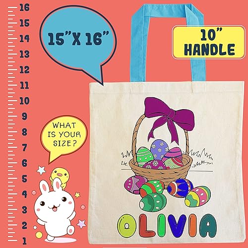 Miniatura 4 de Bolsas de Pascua personalizadas, regalo para niños con nombre, 3 asas de colores y 6 diseños, bolsas de regalo personalizadas de conejito colorido