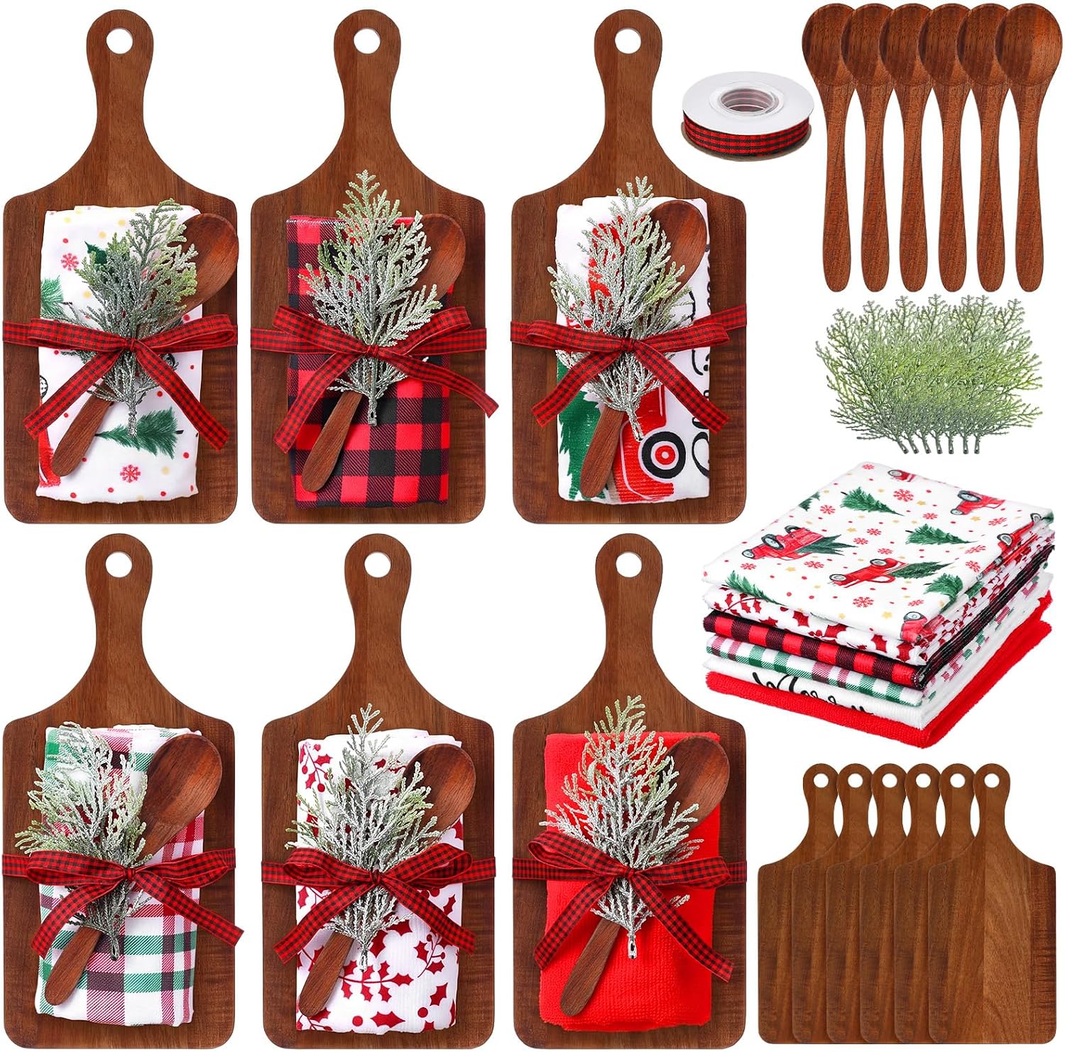 Leinuosen 6 Sets Christmas Acacia Cutting Board Kitchen Gifts Bulk, Basic