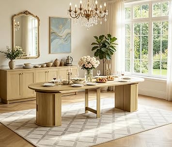 47"-118.1" Oval Extendable Dining Table for 6-12,Kitchen Table with Storage