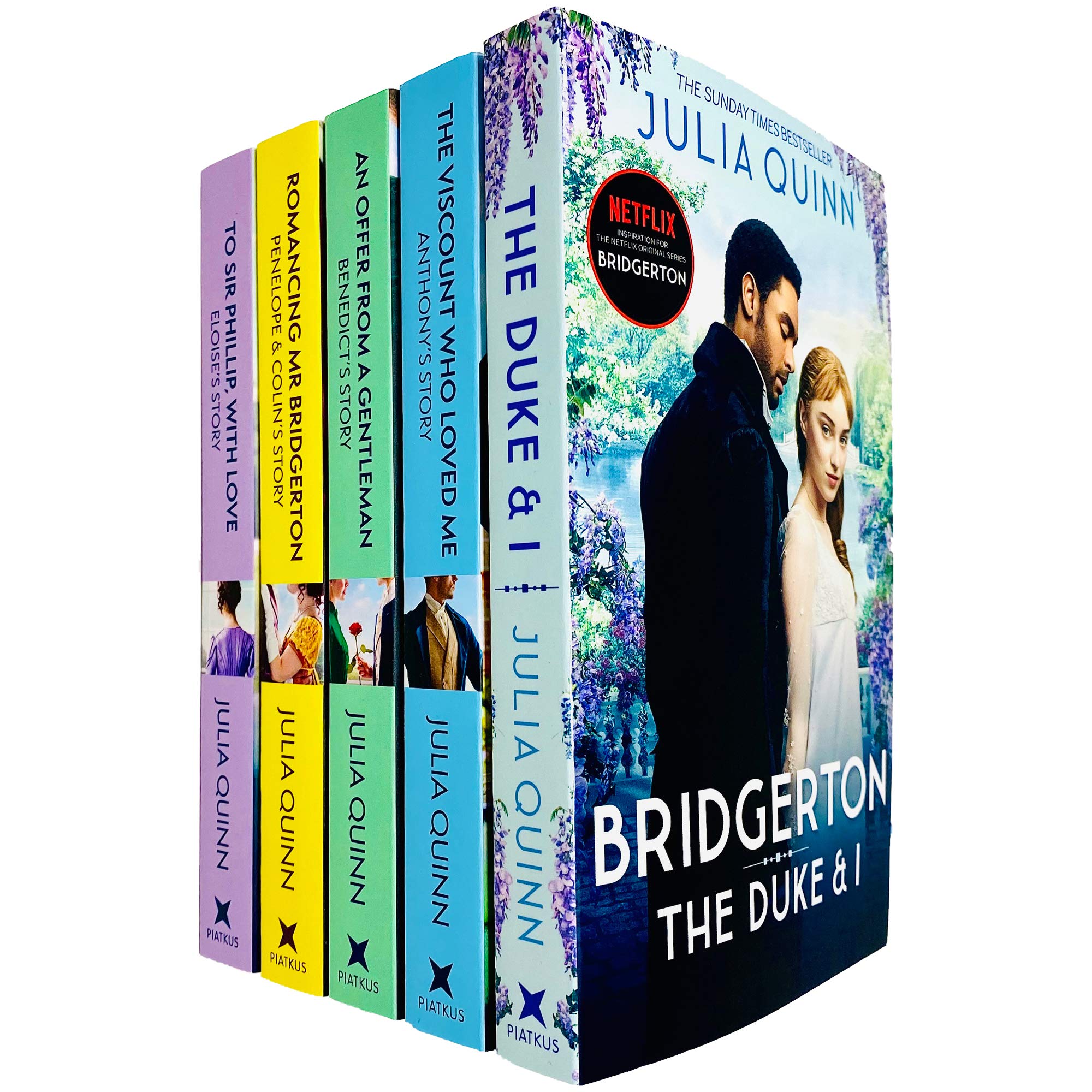 Bridgerton Family Book Series 5 Books Collection Set by Julia Quinn (The Duke and I, Viscount Who Loved Me, Offer From a Gentleman, Romancing Mr Bridgerton & Sir Phillip, With Love) NETFLIX