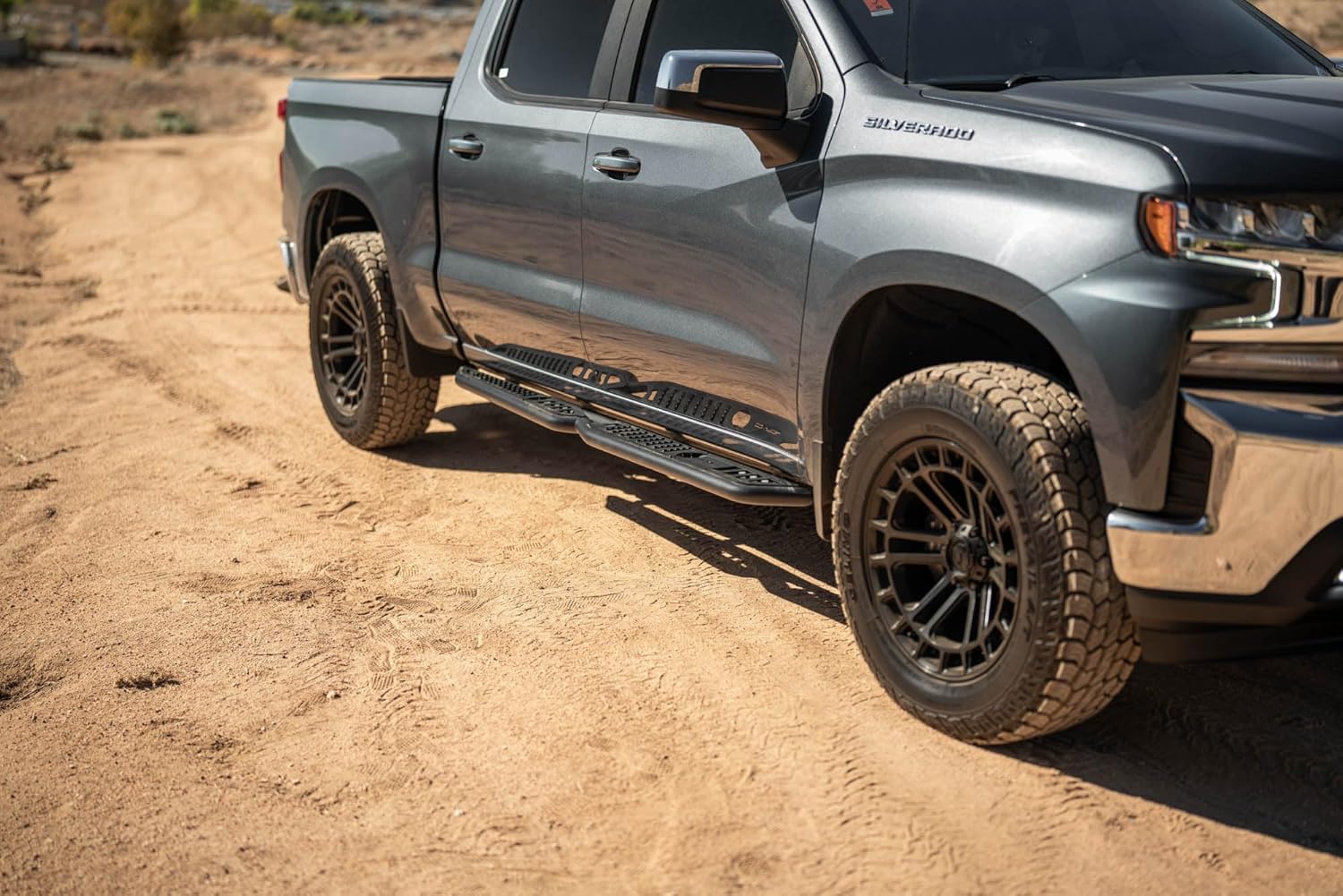 DV8 Offroad OE Plus Side Steps for 2019-2026 GMC Sierra 1500 & Chevy Silverado 1500 Crew Cab | Anti-Slip Design | Provides Protection from Light Trail Debris | Low-Profile Fitment | Powder Coated