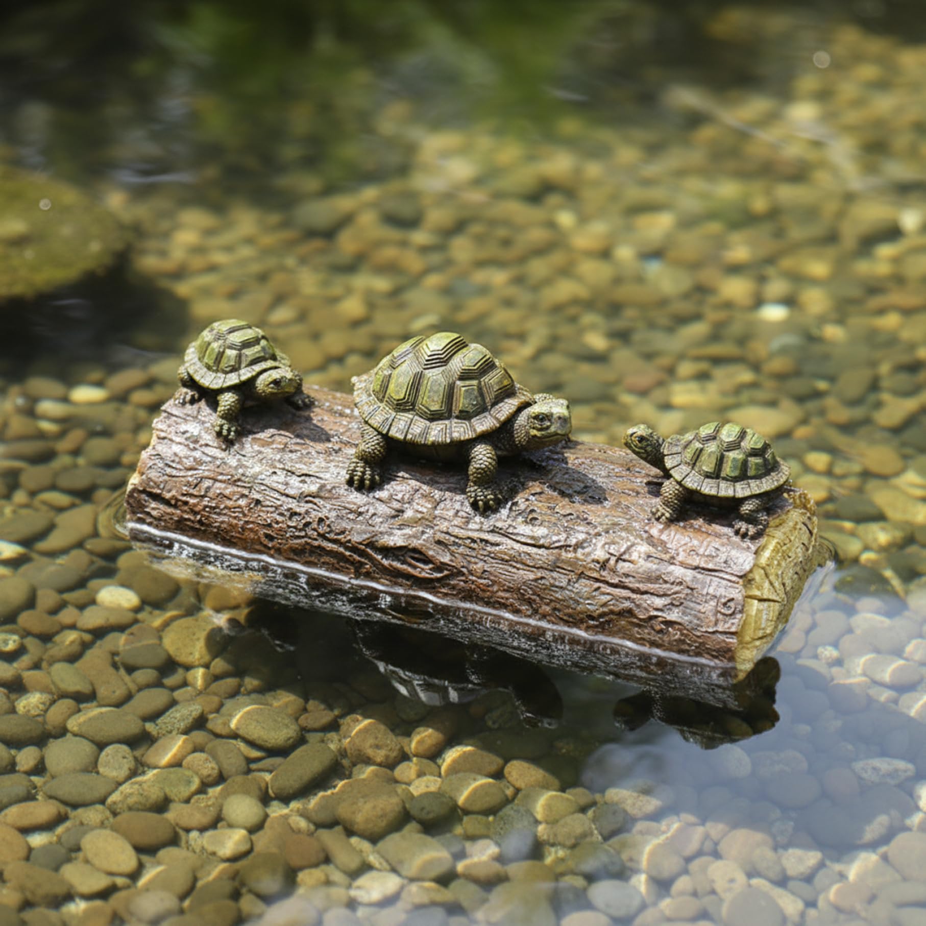 Comebachome Garden Turtle Decor, Realistic Floating Turtle Figurines for Ponds - Resin Turtles Statue with Log, Outdoor & Indoor Water Feature or Garden Decoration, Uso al aire libre
