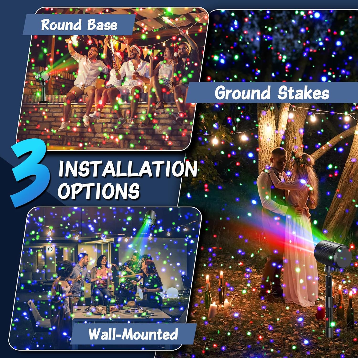 Outdoor Laser Projector Lights, Christmas Laser Light Projector Moving RGB 3 Color Starry Lights Show with RF Remote, Waterproof Holiday Decor for Garden, Patio, Party, Christmas, Halloween, New Year