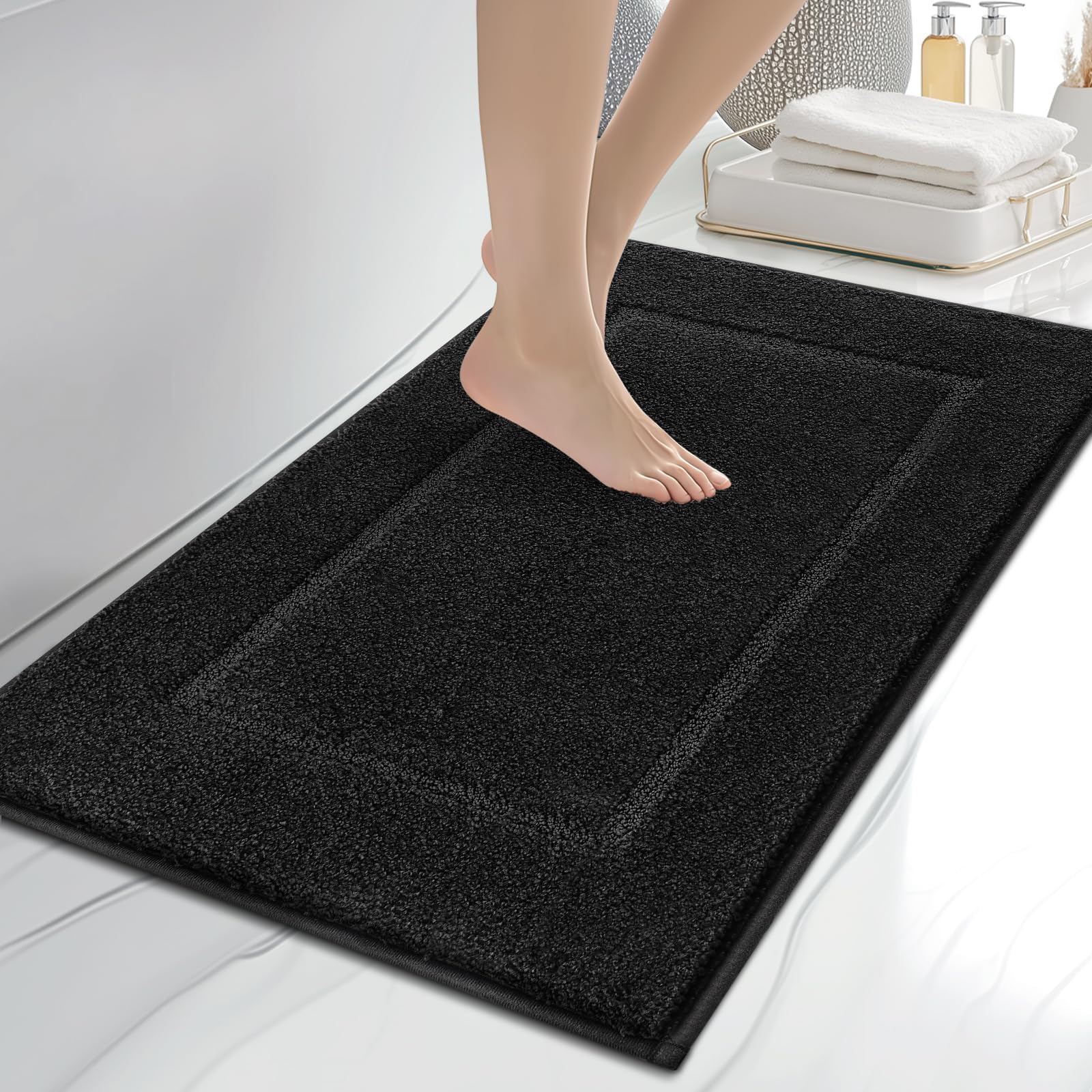 anllugs Bathroom Rugs, 20" x 30" Soft Bath Rugs, Black