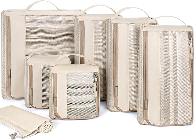 Packing Cubes for Suitcases, BAGSMART 7 Set Packing Cubes for Travel Essentials, Lightweight Luggage Suitcase Organizer Bags Set with Shoe Bag, Keep Shape Travel Cubes for Packing