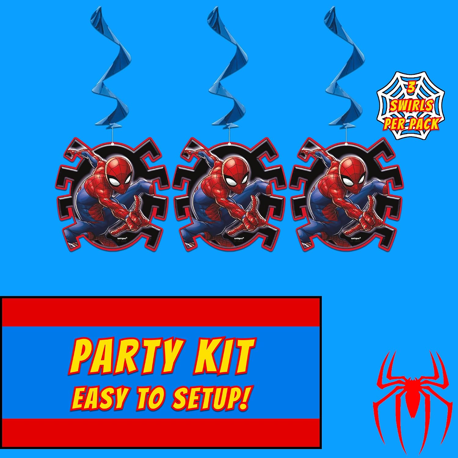 Unique Spider-Man Party Decorations | Swirl Decor Set | Officially Licensed | Jointed Banner and Hanging Swirls | Birthday Decor For Kids, Photo Backdrops, Party Rooms