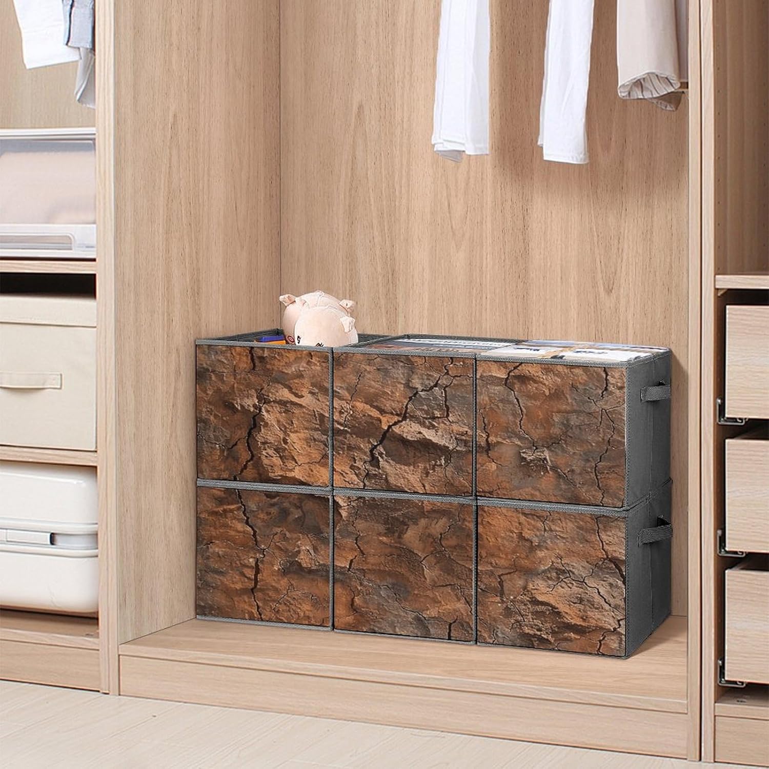 Multi Use Organizer Bins, Brown And Copper Printed Storage Bins, Foldable Storage Baskets Are Suitable For Bedrooms, Offices, And Cars