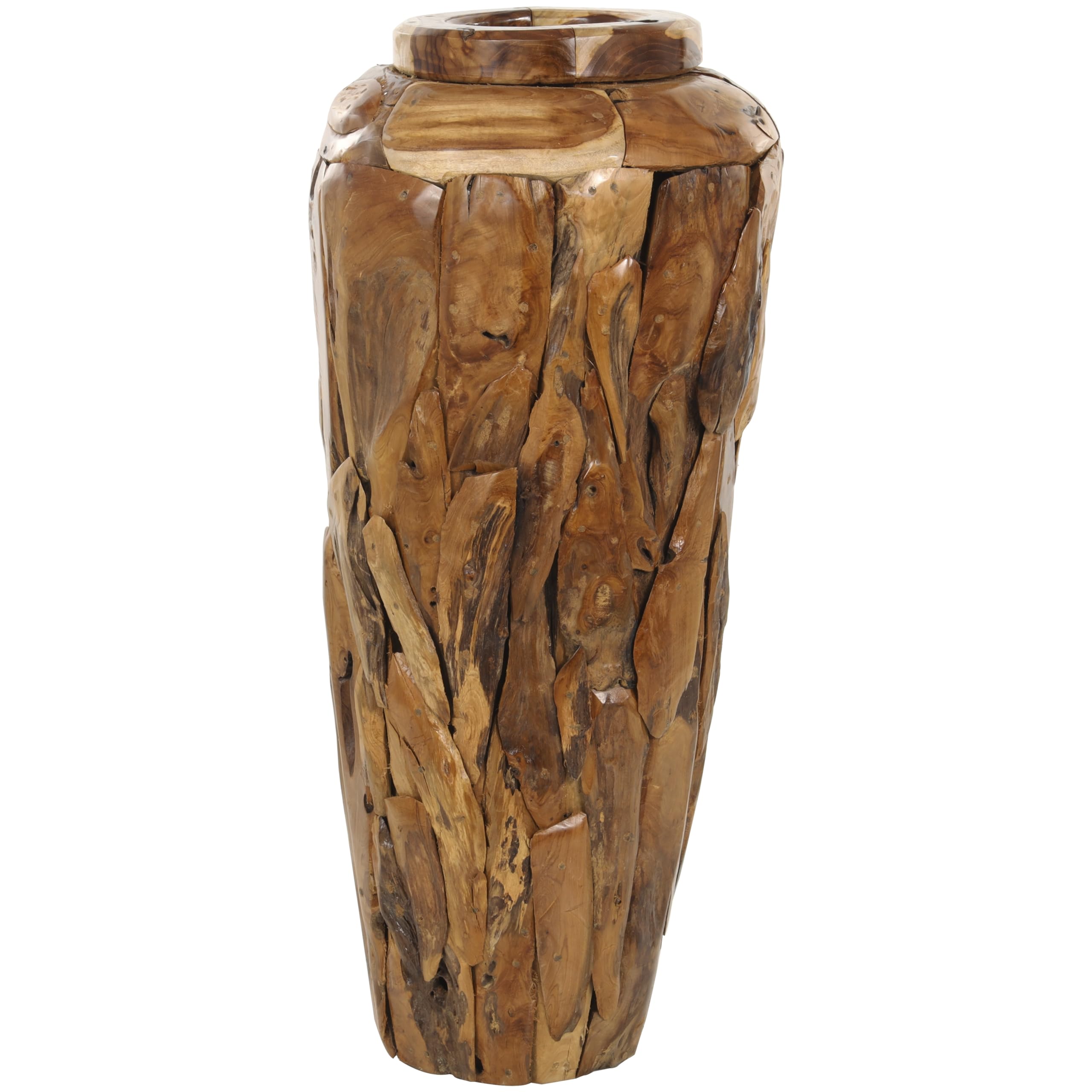 TINAページ Deco 79 Teak Wood Handmade Tall Floor Vase with Mosaic Live Edge