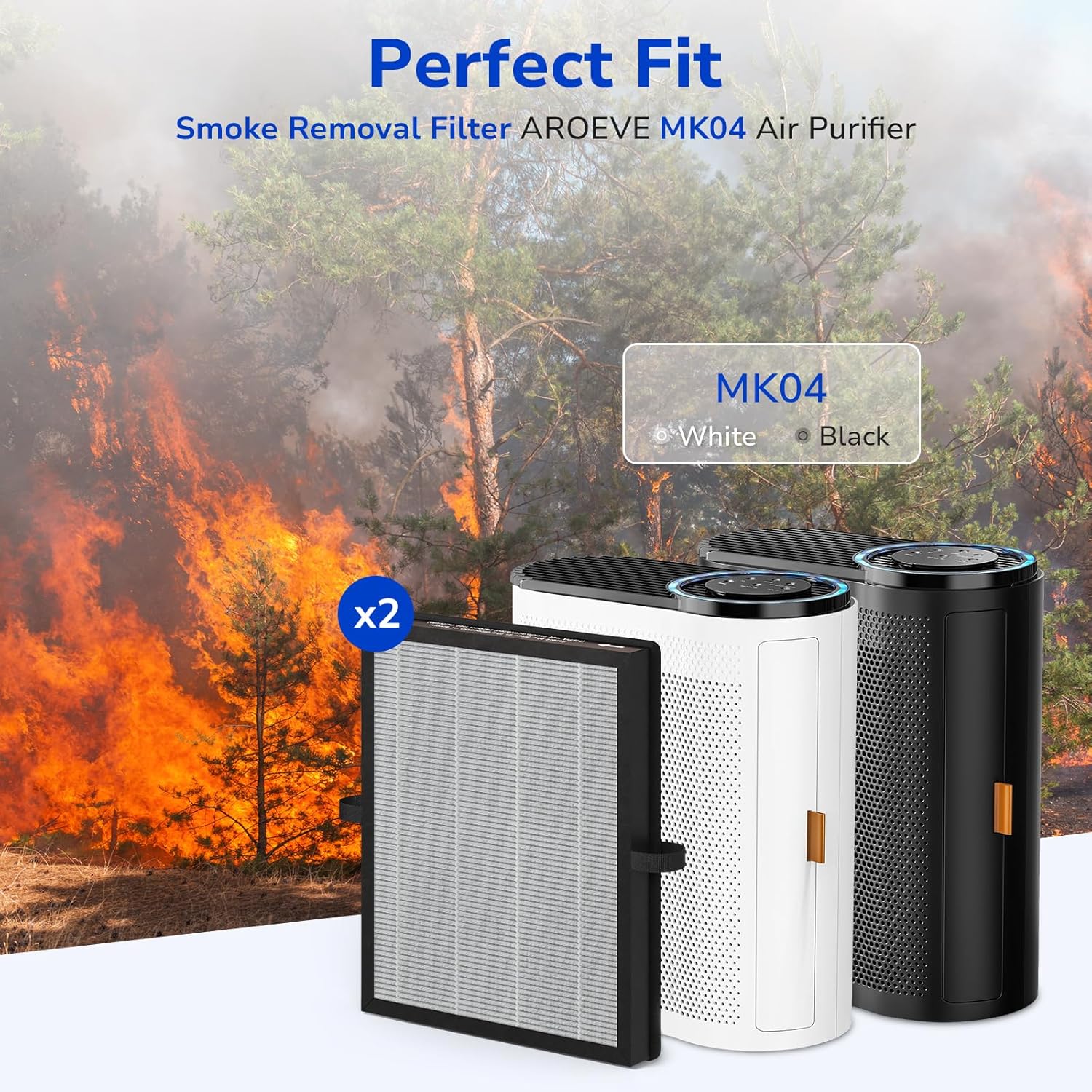 Fil-fresh 2-Pack MK04 Replacement Filter, Compatible with AROEVE MK04 MG04JH Air Purifier, 4-in-1 H13 True HEPA & Activated Carbon, Replace MK04LX, Smoke Removal Version