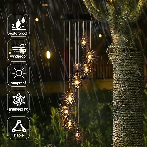 Vista 12 de Campanillas de viento de búho con 8 luces LED para exteriores, regalos de mamá para el día de la madre, abuela, esposa, regalo solar de búho