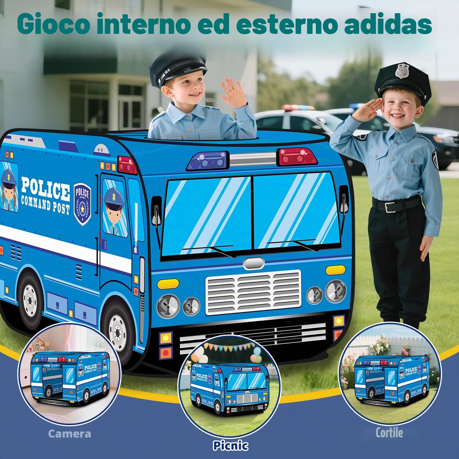 deAO Tenda Concept Car of Police – Spazio di gioco per interni ed esterni, per bambini
