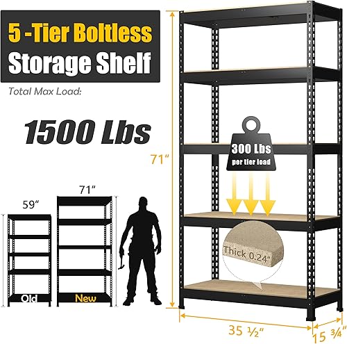 Miniatura 3 de PrimeZone Estantes de almacenamiento, 4 paquetes de estantes de almacenamiento ajustables de 5 niveles, estante de almacenamiento de metal
