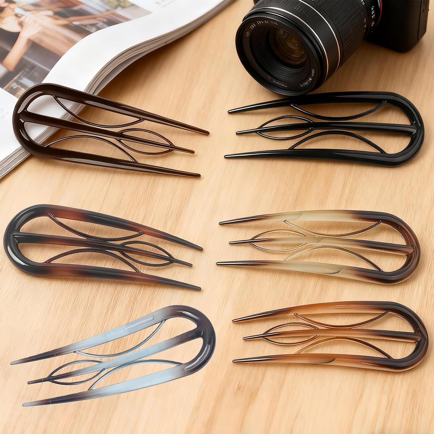 6PCS Prestige Hair Pins for Women, U Shaped French Hair Pins with Internal Teeth for Fine Thin Thick Hair Bun Twist Hairstyle Accessories (Black Series)