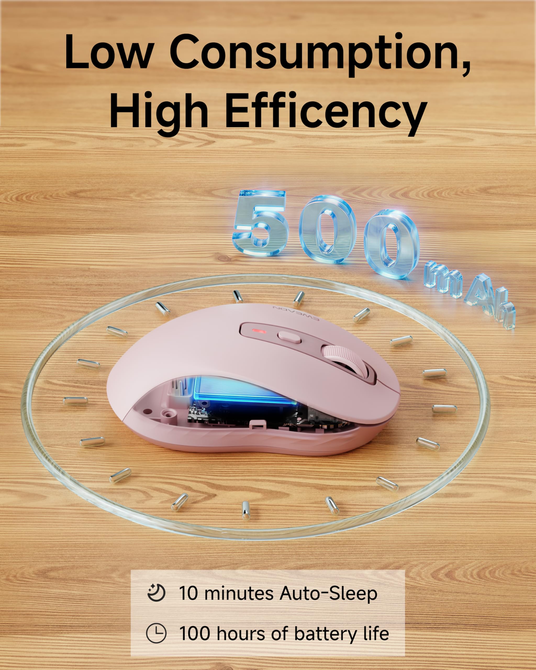 EWEADN C1 Kabellose Maus für Laptop, 2,4 GHz und Bluetooth Silent Maus für Kleine & Mittelhand, 4000DPI Tragbare Ergonomische Wiederaufladbare Maus für PC, iPad, Mac, Chromebook, Büro, Rosa