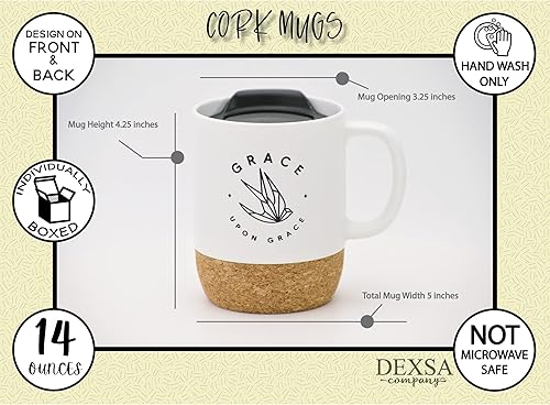Miniatura 5 de Taza de café de diseño de cerámica  Grace upon Grace  Capacidad para 14 onzas  Parte inferior de corcho con tapa  Ideal para café, té, sopas,