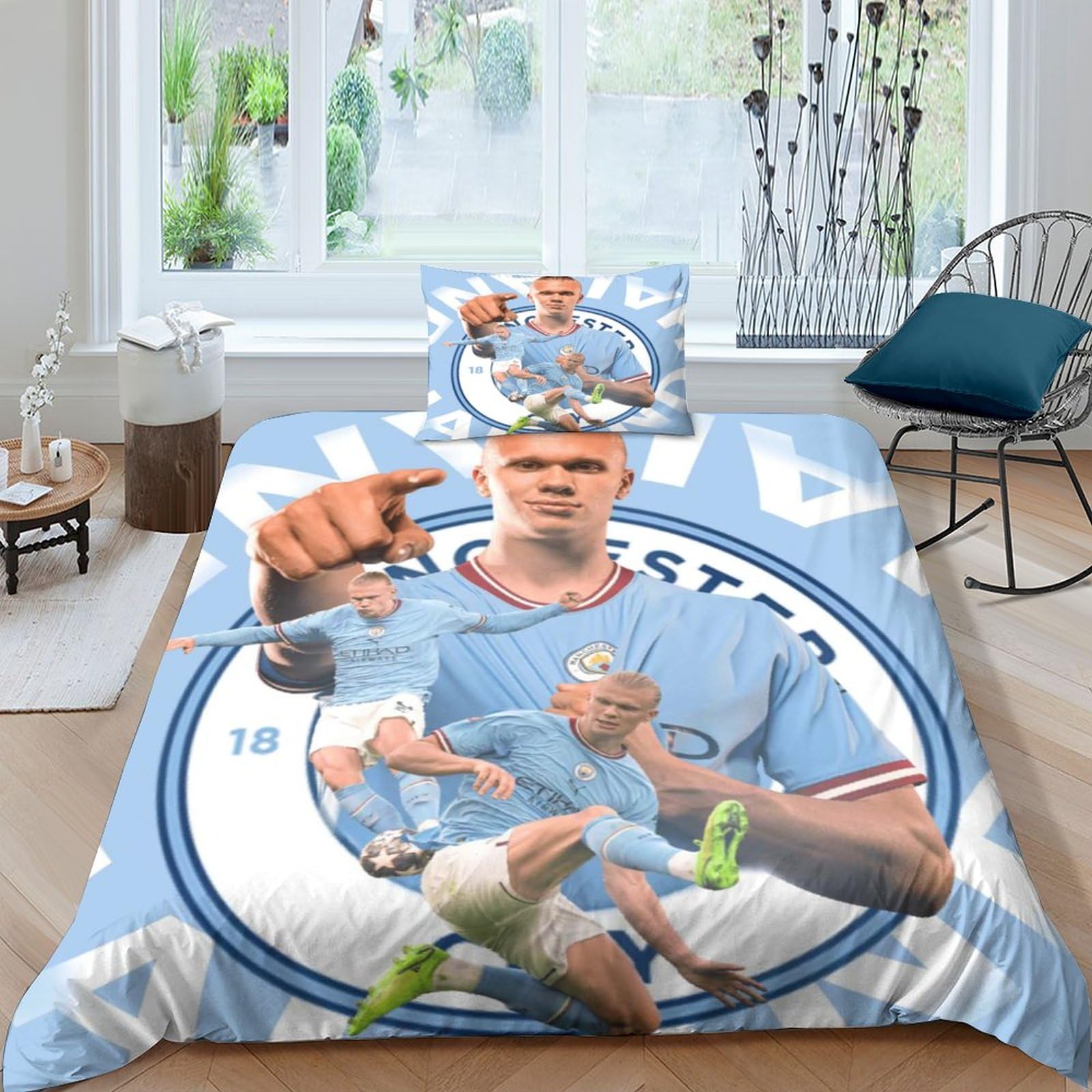 3D-geprinte Erling Haaland-bedset met voetbalsupersterontwerp, zachte