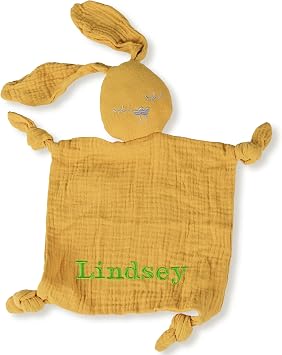 Personalized Baby Lovey, Security Blanket, Bunny Animal, Cotton Yarn, 9.5x18.5 inches, Baby Size, Unisex, 1 Count