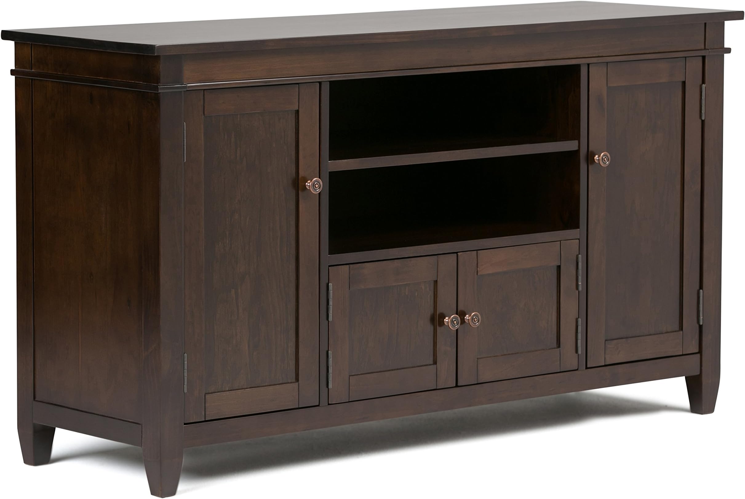 SIMPLIHOME Carlton TV Stand - 54 inch Wide Solid Wood Media Console in Dark Tobacco Brown, Transitional Contemporary Entertainment Center for Living Room for TVs up to 60 Inches with Cable Management